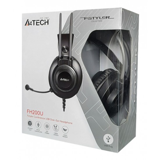 A4TECH Headset FH200U, USB, 50mm ακουστικά, DSP stereo, μαύρα