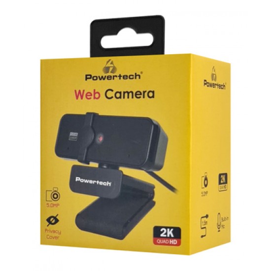 POWERTECH web camera PT-1291, 5MP, 2K Quad HD, αυτόματη εστίαση, 1.5m, μαύρη