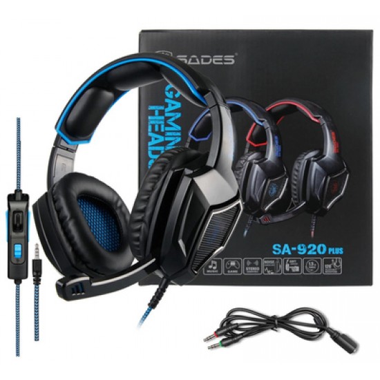 SADES gaming headset SA-920 Plus, 3.5mm, 40mm, μπλε