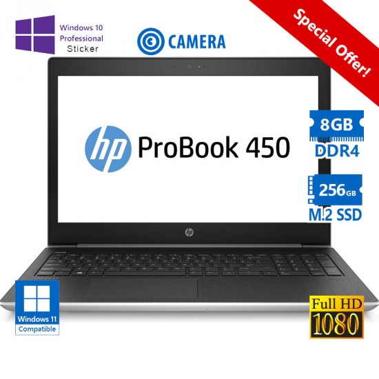 HP (A-) ProBook 450 G5 i5-8250U/15.6”FHD/8GB DDR4/256GB M.2 SSD/No ODD/Camera/10P Grade A- Refurbish