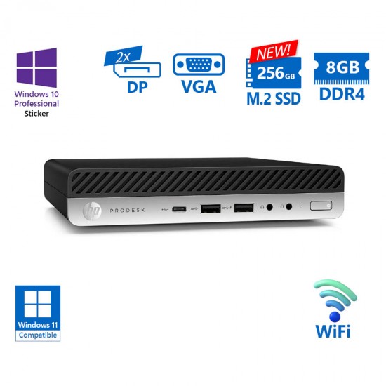 HP ProDesk 600G4 DM WiFi i5-8500T/8GB DDR4/256GB M.2 SSD New/No ODD/10P Grade A Refurbished PC