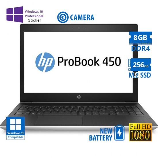 HP (A-) ProBook 450 G5 i5-8250U/15.6”FHD/8GB DDR4/256GB M.2 SSD/No ODD/Camera/New Battery/10P Grade