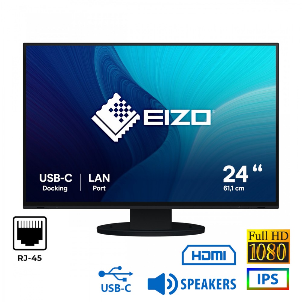 Used Monitor FlexScan EV2495 IPS LED/Eizo/24``FHD/1920x1200/Wide/Black/w/Sreakers/D-SUB &amp; DVI-D &amp; DP
