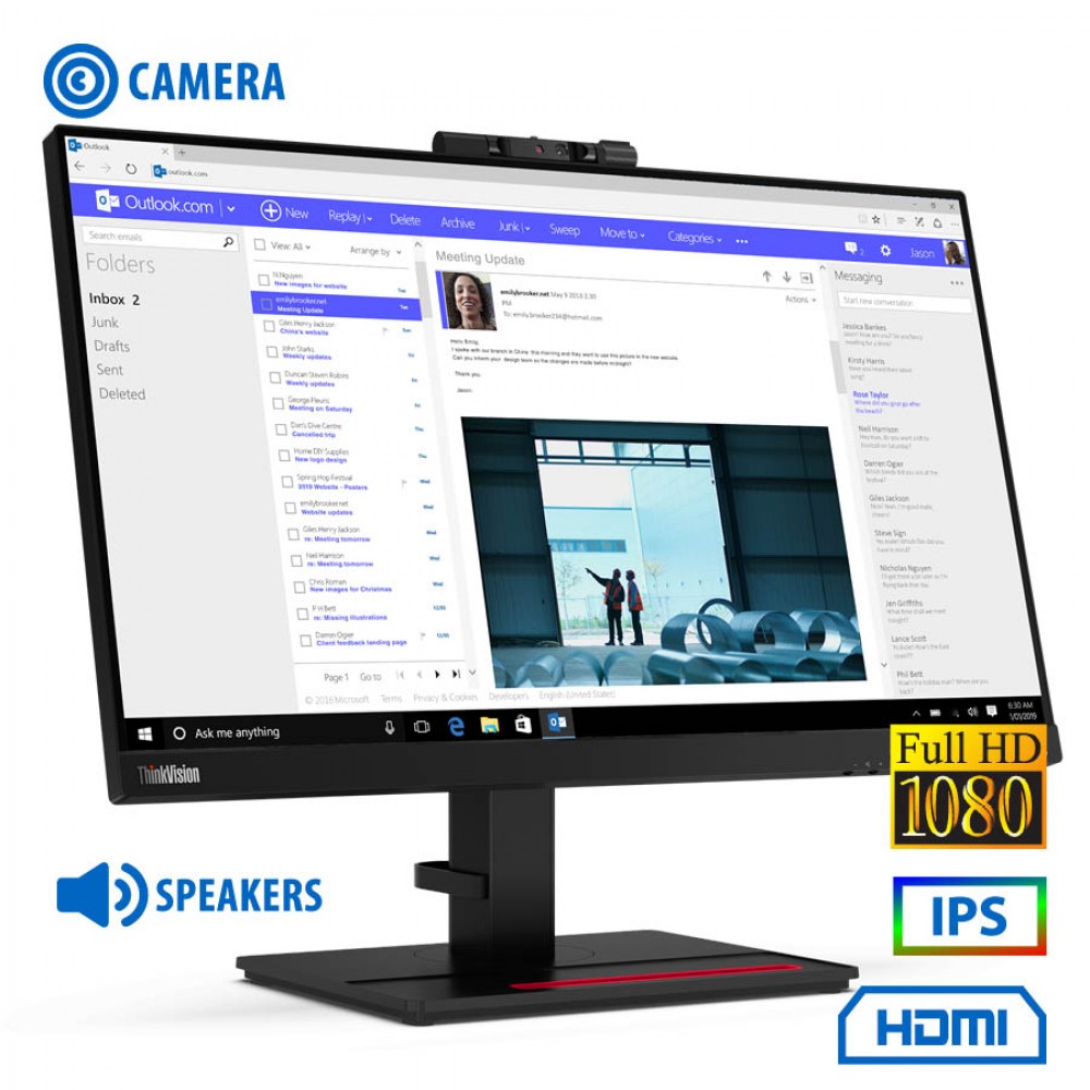 Used Monitor ThinkVision T24V-20 IPS LED/Lenovo/24``FHD/w/Camera/1920x1080/Wide/Black/w/Speakers/D-S