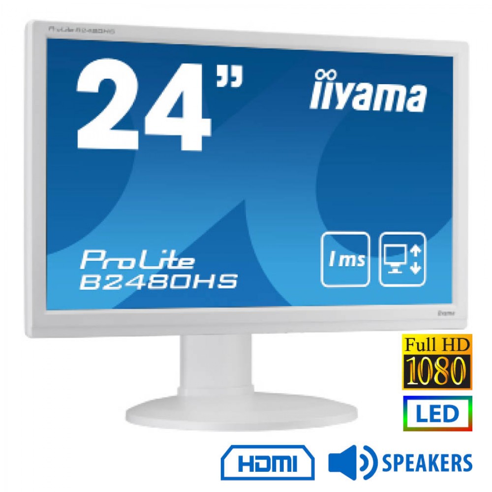Used Monitor PL2480H LED/Iiyama/24``FHD/1920x1080/Wide/White/w/Speakers/D-SUB &amp; DVI-D &amp; HDMI