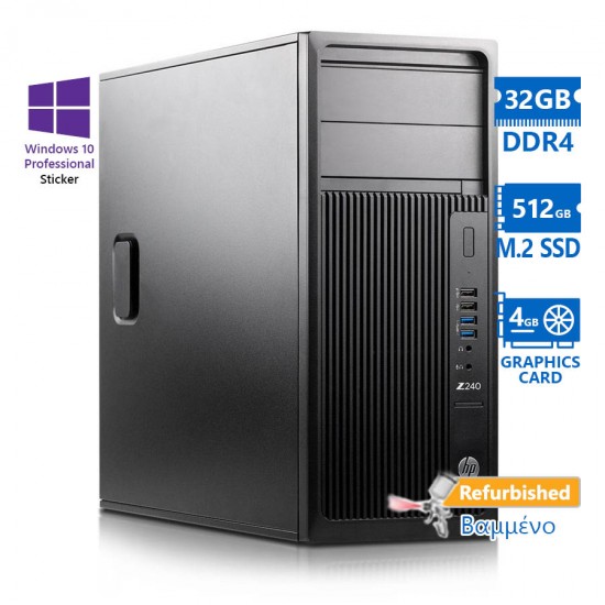 HP Z240 Tower i7-6700/32GB DDR4/512GB M.2 SSD/No ODD/Nvidia 4GB/10P Grade A+ Workstation Refurbished