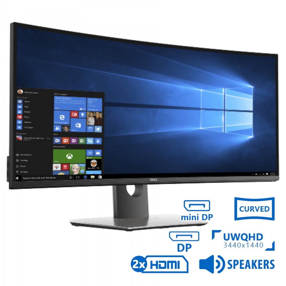 Used Monitor UltraSharp U3417W Curved/Dell/34``UW-QHD/3440x1440/Black/w/Speakers/DP &amp; mini DP &amp; 2xHD