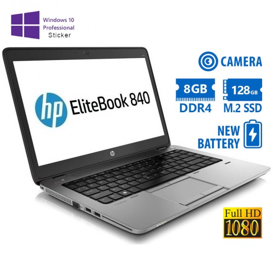 HP Elitebook 840 G4 i5-7200U/14``FHD/8GB DDR4/128GB M.2 SSD/No ODD/Camera/New Battery/10P Grade A Re