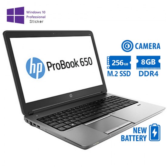 HP (A-) ProBook 650 G2 i5-6300U/15.6”/8GB DDR4/256GB M.2 SSD/DVD/Camera/New Battery/10P Grade A- Ref