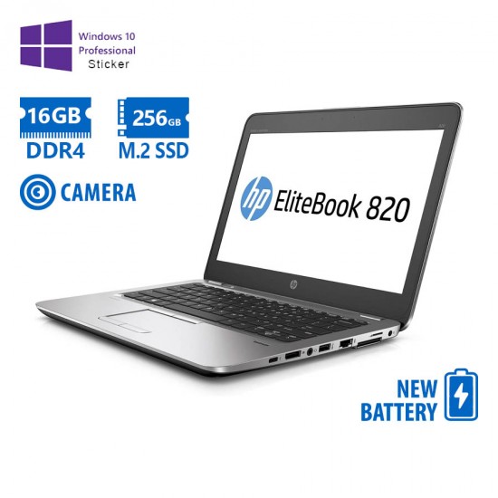 HP EliteBook 820 G3 i5-6200U/12.5\\&quot;/16GB DDR4/256GB M.2 SSD/No ODD/Camera/New Battery/10P Grade A Ref