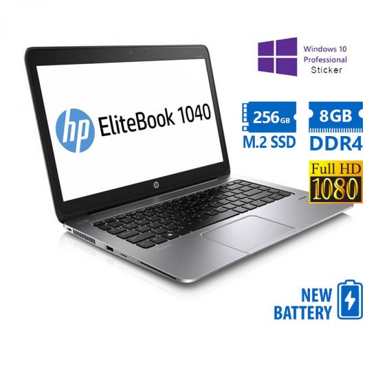 HP EliteBook Folio 1040 G3 i5-6200U/14\\&quot;FHD/8GB DDR4/256GB M.2 SSD/No ODD/New Battery/10P Grade A Ref