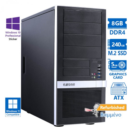 OEM Extra Tower Xeon W-2123(4-Cores)/8GB DDR4/240GB M.2 SSD/Nvidia 5GB/DVD/10P Grade A+ Workstation