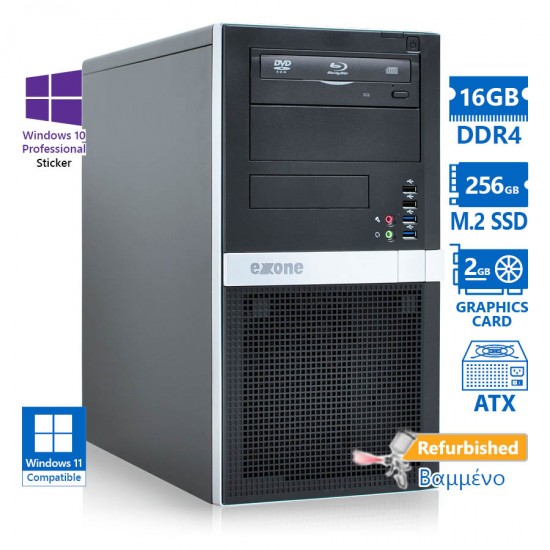 OEM Extra Tower Xeon E-2124(4-Cores)/16GB DDR4/256GB M.2 SSD/Nvidia 2GB/DVD/10P Grade A+ Workstation