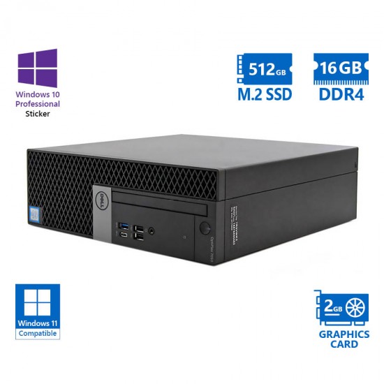 Dell 7060 SFF i5-8500/16GB DDR4/512GB M.2 SSD/Nvidia 2GB/No ODD/10P Grade A Refurbished PC