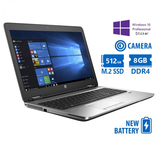 HP ProBook 650G2 i5-6200U/15.6”/8GB DDR4/512GB M.2 SSD/DVD/Camera/New Battery/10P Grade A Refurbishe