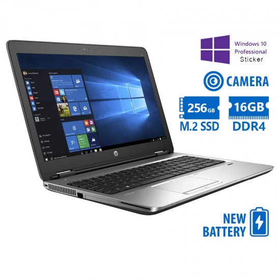 HP ProBook 650G2 i5-6200U/15.6”/16GB DDR4/256GB M.2 SSD/DVD/Camera/New Battery/10P Grade A Refurbish