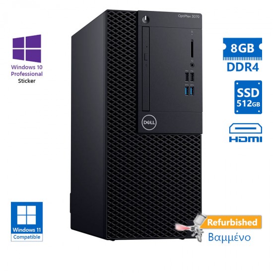 Dell 3070 Tower i5-9500/8GB DDR4/512GB SSD/DVD/10P Grade A+ Refurbished PC