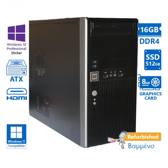 OEM Tower i7-8700/16GB DDR4/512GB SSD/Nvidia 8GB/DVD/10P Grade A+ Workstation Refurbished PC