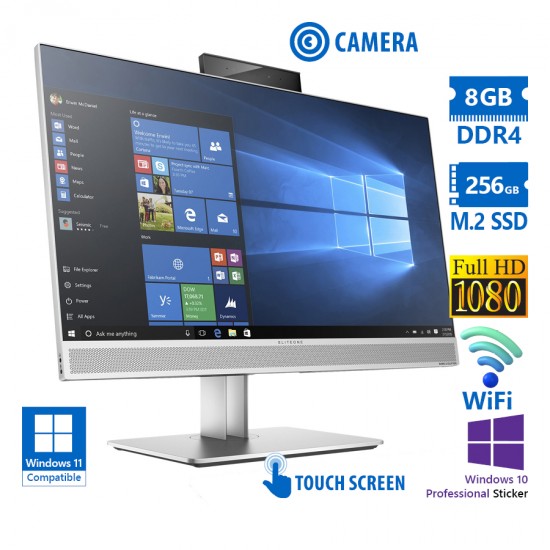 HP (A-) EliteOne 800G4 AIO WiFi w/Touchscreen 23”FHD i5-8500/8GB DDR4/256GB M.2 SSD/No ODD/Webcam 2M